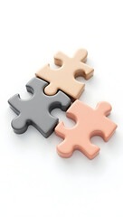 Obraz premium A simple 3D render of three puzzle pieces fitting together, symbolizing teamwork and workplace collaboration, placed on a plain white background.