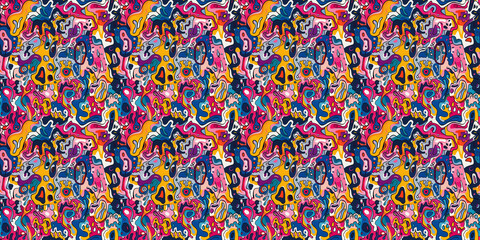 Fototapeta premium Cartoon hand-drawn doodles on the subject of summer holidays theme seamless pattern