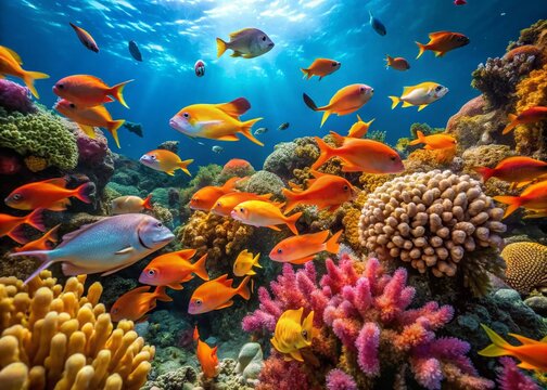 Vintage Kish Island Reef: Fish Foraging at the Ocean Floor