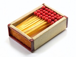 Vintage Matchbox Close-up: Blank Space for Branding, Isolated on White Background