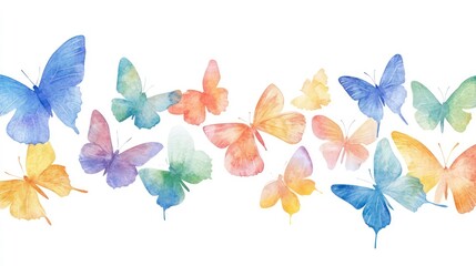 Colorful watercolor butterflies creating a whimsical border with negative space, designed with a generative AI for a beautiful, summer nature theme