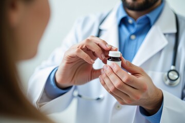 A doctor holding a pills bottle