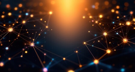 Glowing network of connected nodes and lines in dark space