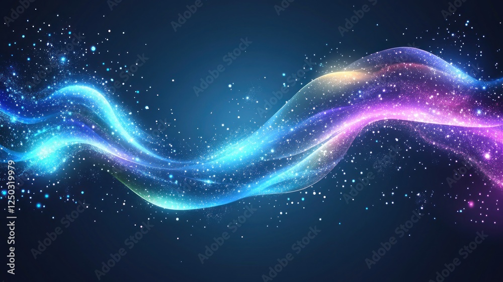 Poster abstract flowing light background with sparkling particles and elegant waves