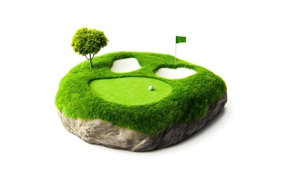 Miniature golf course island putting green, isolated