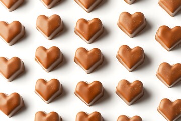 Obraz premium An optical illusion created from strategically placed heart-shaped chocolates, appearing to be 3D cubes from a certain angle on white.