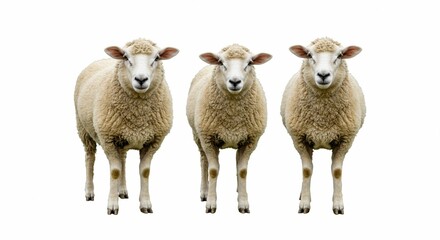 Fototapeta premium Three Sheep against white background 