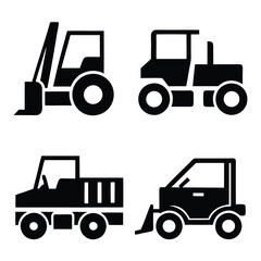 Heavy Equipment Silhouette Collection Vector Icons of Earthmovers and Cranes