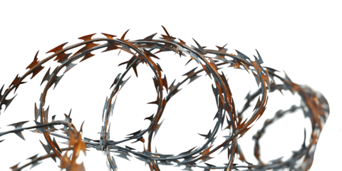 Razor Wire Silhouettes and Barbed Wire Metallic Border Elements on White Background PNG.AI GENERATED