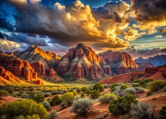 Vintage Snow Canyon Vista: Majestic Red Rock Mountain Landscape Photography