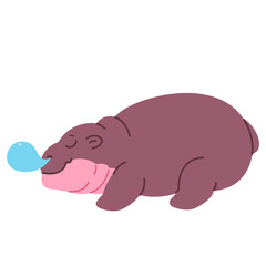 Pygmy Hippo Cartoon Character Hand Drawn Illustration