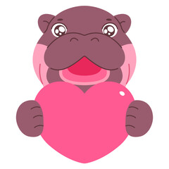 Pygmy Hippo Cartoon Character Hand Drawn Illustration