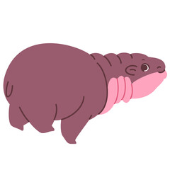 Pygmy Hippo Cartoon Character Hand Drawn Illustration