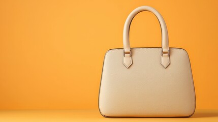 Elegant Beige Handbag on Vibrant Yellow Background Showcasing Fashion and Stylish Design