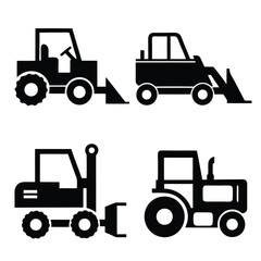 Building Site Equipment Silhouettes Vector Illustrations of Cranes, Diggers, and Loaders