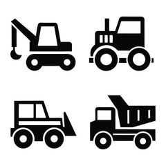 Heavy Duty Construction Vehicle Silhouettes Vector Icons for Engineering Projects