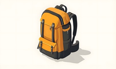 Fototapeta premium Orange backpack, travel gear, adventure, isolated white background, product shot