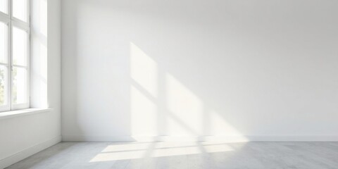 Fototapeta premium Sunlit Empty Room with White Walls and Window Featuring Subtle Light Patterns on Floor