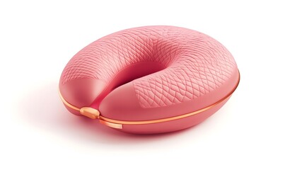 Fototapeta premium Pink travel neck pillow, comfort, support, relaxation, studio shot, white background, for travel ads
