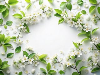 White Blossoms & Green Leaves Frame: Wedding Invitation Spring Floral Template