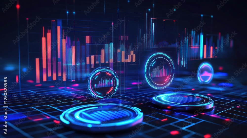 Aufkleber futuristic stock market analysis interface with data and graphs display
