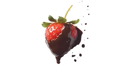 A fresh strawberry dipped in chocolate, clean white background, transparent isolate