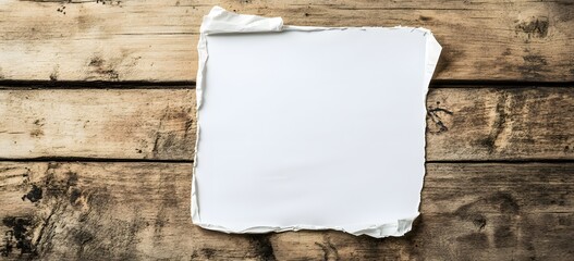 Torn Blank Paper on Rustic Wooden Background for Copy Space