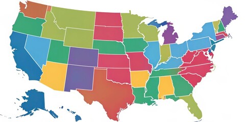 Map of the United States with state borders and capital cities marked , Political Boundary, Regional Divide