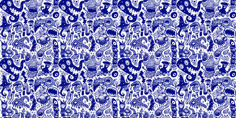 Cartoon hand-drawn doodles on the subject of summer holidays theme seamless pattern