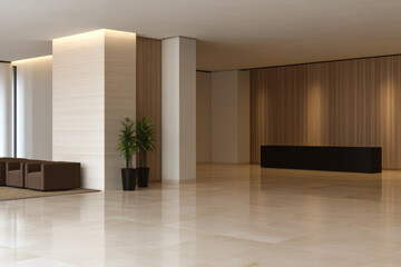 Fototapeta premium Modern lobby with elegant design and minimalist furnishings in a contemporary building