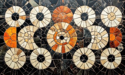 Obraz premium Colorful stone mosaic circles pattern, floor texture, artistic background, design element