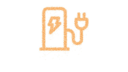 Icon charging station is made of yellow grains of sand. Some grains of sand fall down. Transparent background. Black