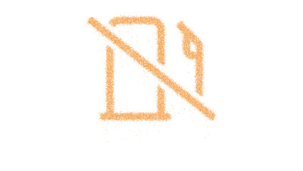 Icon gas pump slash is made of yellow grains of sand. Some grains of sand fall down. Transparent background. Black