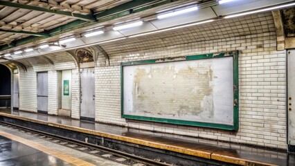 Abandoned advertisement on a blank billboard in a Parisian subway station , Urban, Decay,  Urban
