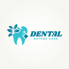 minimalist tooth nature dental clinic icon logo vector illustration design. simple modern dental care and dental hospital logo concept