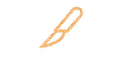 Icon scalpel is made of yellow grains of sand. Some grains of sand fall down. Transparent background. Black