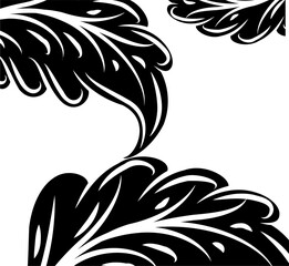 Seamless pattern with abstract black leaves on a white background. Decorative ornament. Natural print.