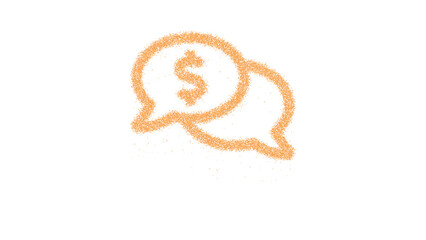 Icon comments dollar is made of yellow grains of sand. Some grains of sand fall down. Transparent background. Black
