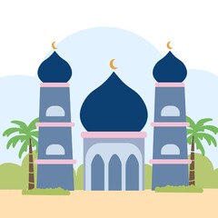 illustration of mosque with bright colors, Ramadan kareem, ramadan mubarak, breaking the fast of ramadan with illustration of mosque