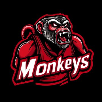 Dynamisches Affen-Maskottchen-Logo f&uuml;r Sportteams und Esports-Organisationen mit energiegeladenem Design
