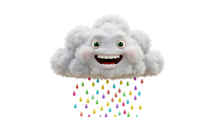 Fototapeta premium Happy Cartoon Cloud Raining Colorful Drops