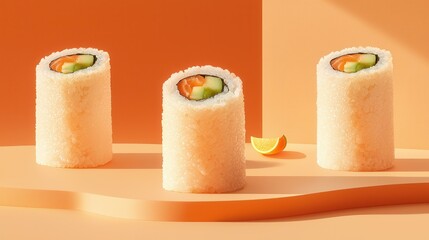 Obraz premium Colorful sushi rolls on a vibrant background.