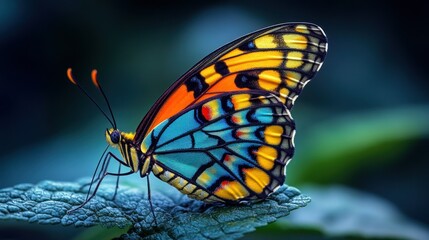 Vibrant Jewel Butterfly on Teal Leaf