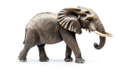 Fototapeta premium A hand-carved wooden elephant, isolated on a white background