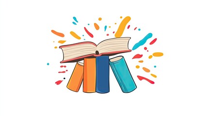 Colorful illustration of an open book surrounded by vibrant splashes, symbolizing creativity and learning