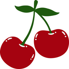 Cute Flat Design Cherry with ribbon bow