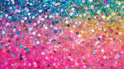 Fancy rainbow-colored glitter sparkle confetti background for a birthday party invite, princess theme with pink, blue, green summer pattern, girly and fun wallpaper, with a banner