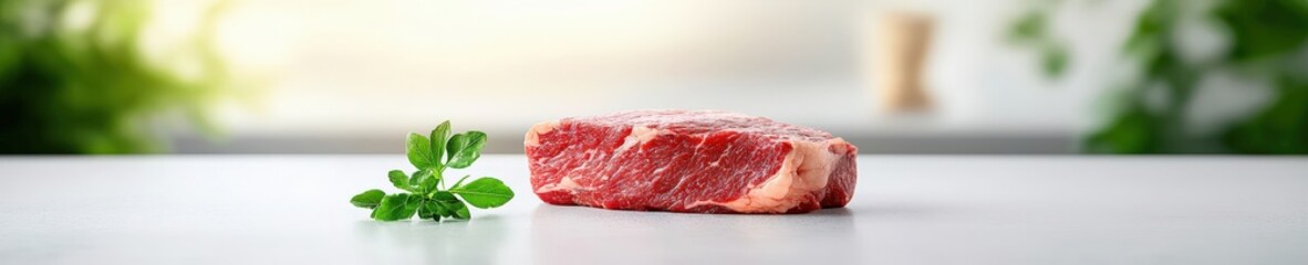 Fototapeta premium A piece of meat with a green leaf on top of it