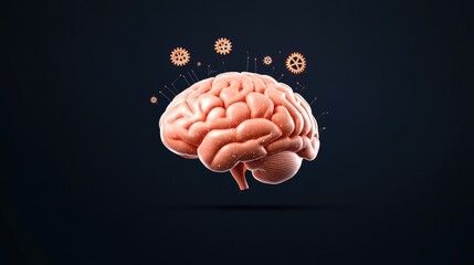 A detailed illustration of a human brain surrounded by gears, symbolizing cognitive processes and innovation