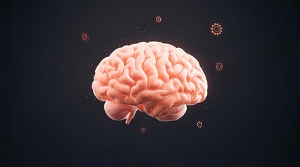 A detailed 3D rendering of a human brain surrounded by abstract gears, symbolizing cognitive processes